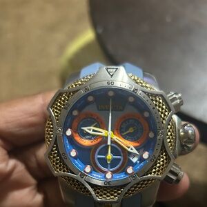 Invicta Silver and Gold Watch with Blue and Orange Dial